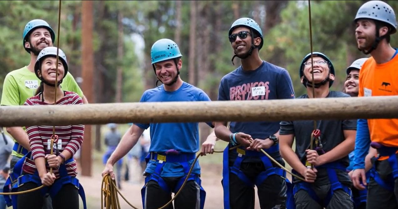 PMBA students taking part in a mountain ropes course