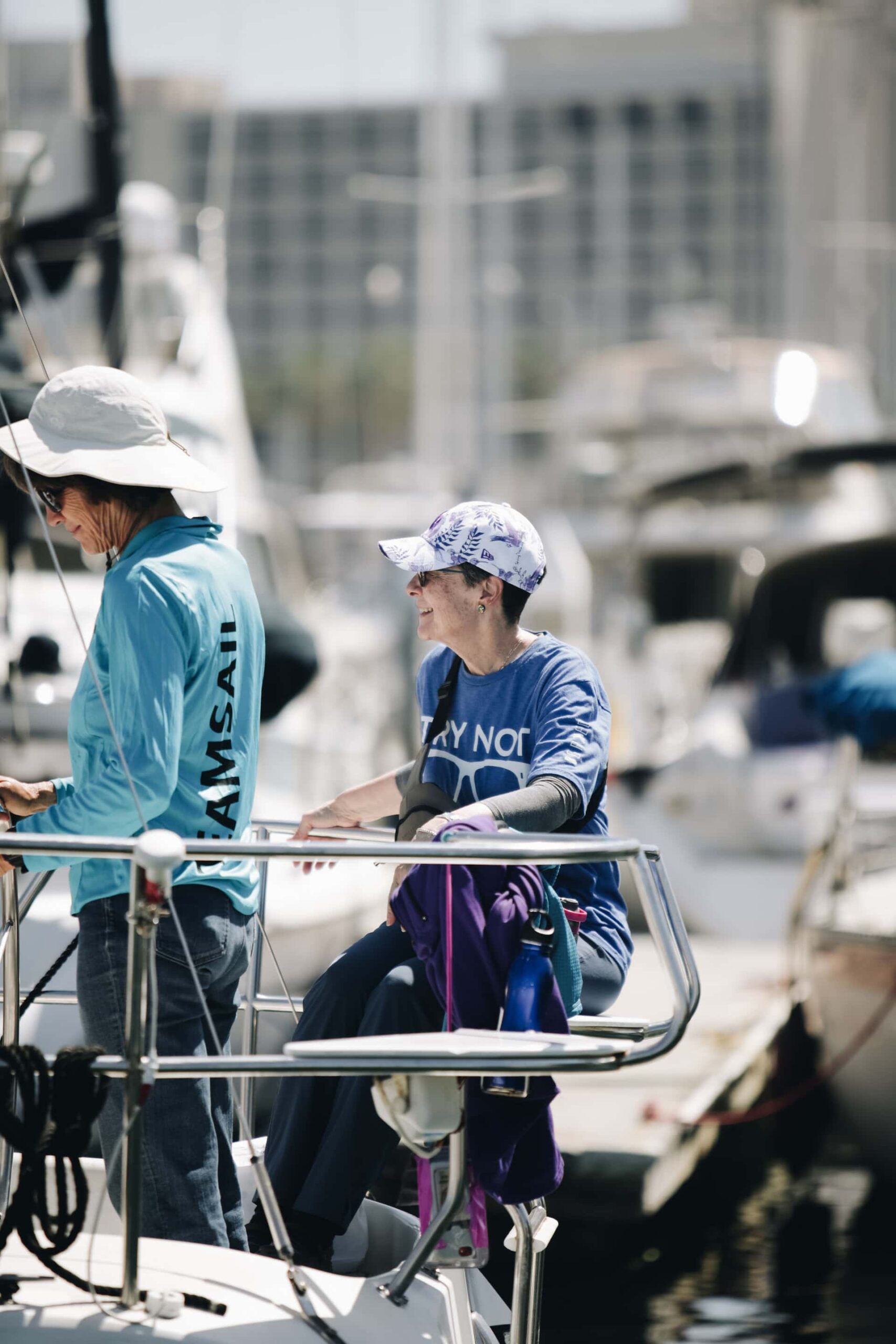 Cindi Fukami on a sailboat