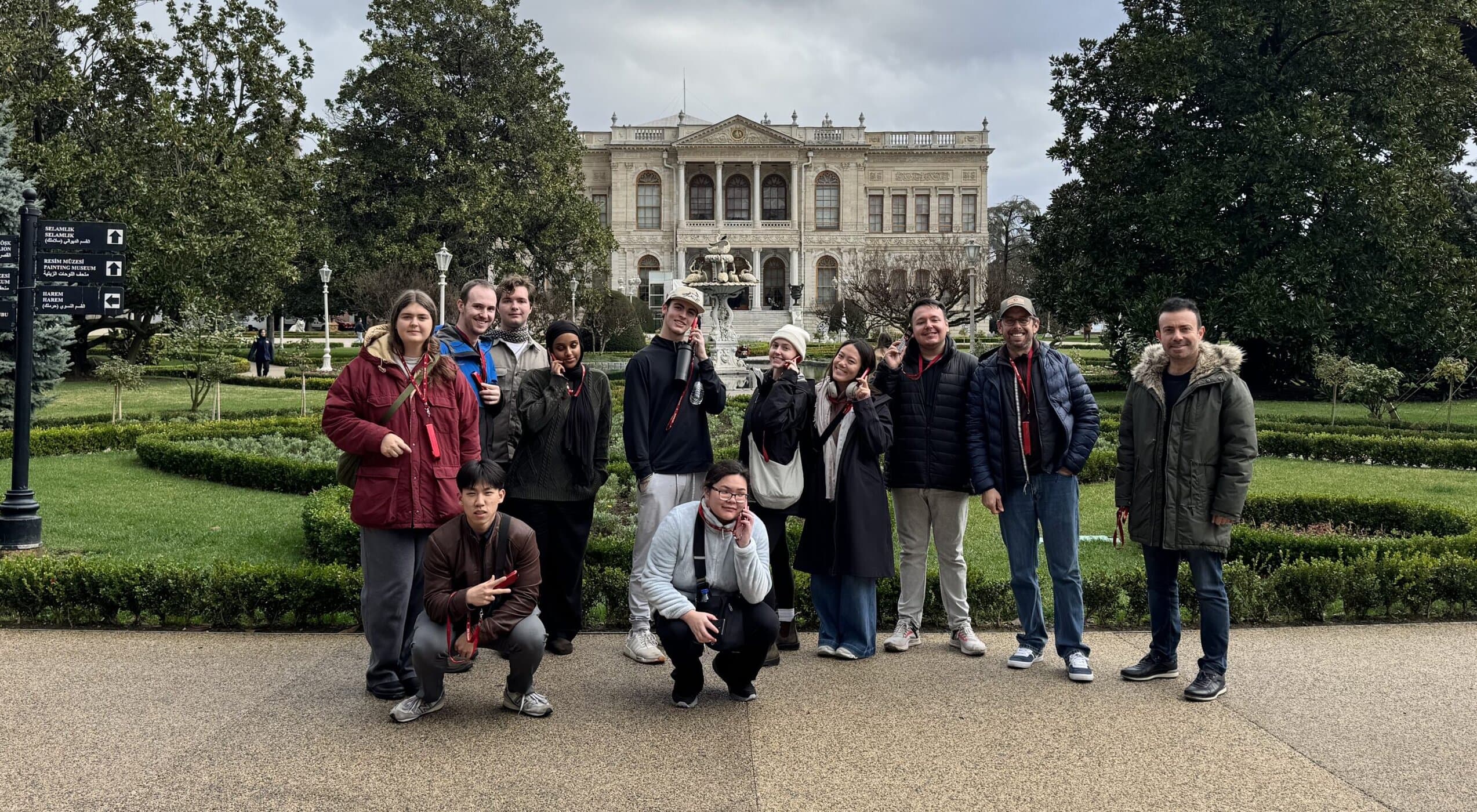 E@DU students pose in front of a building in Turkey